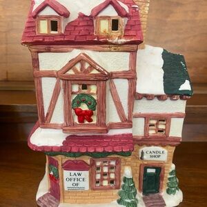 Holiday Village House with Wreath - Red and White